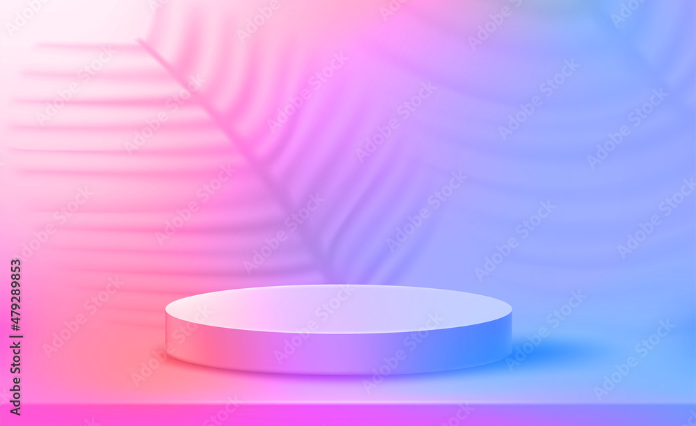 Poster Holographic illuminated stage with podium and shadows. 3d vector illustration