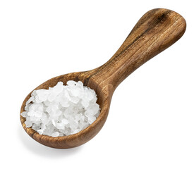 Fototapeta na wymiar sea salt in wooden spoon isolated on white
