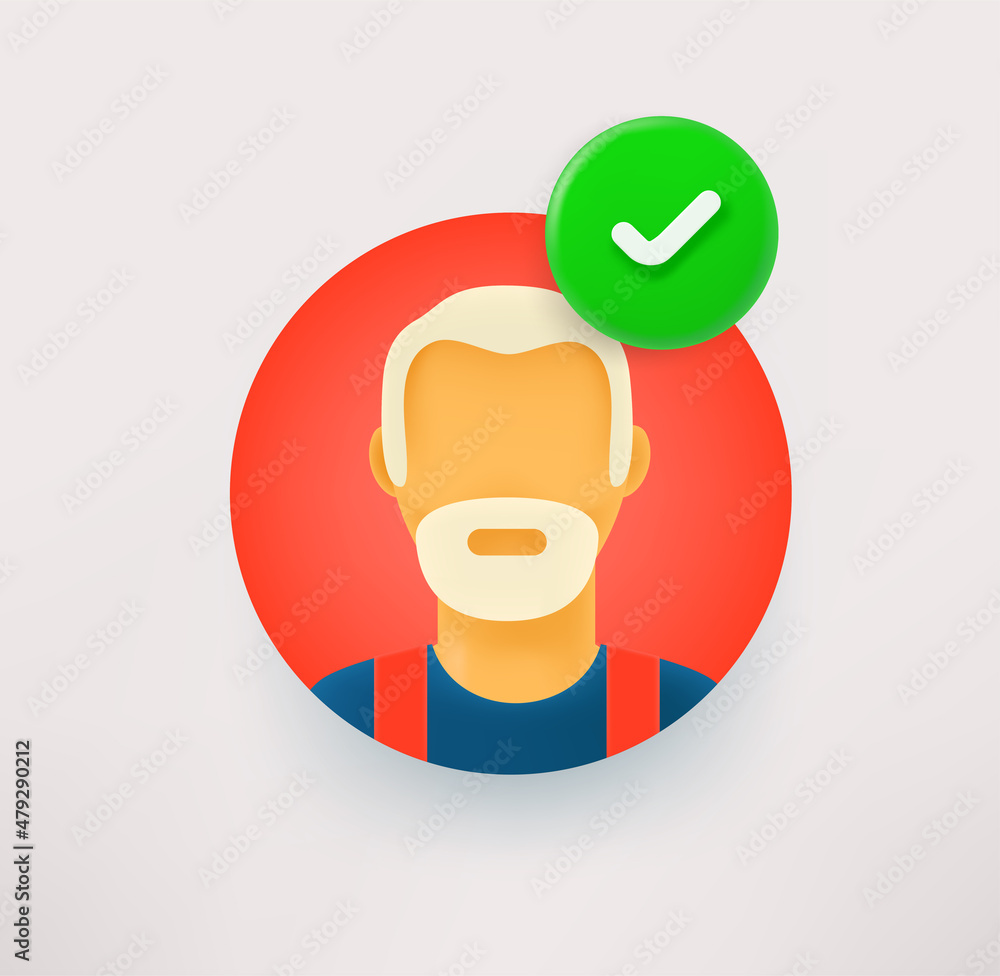 Aufkleber old man circle icon with checkmark. 3d vector icon