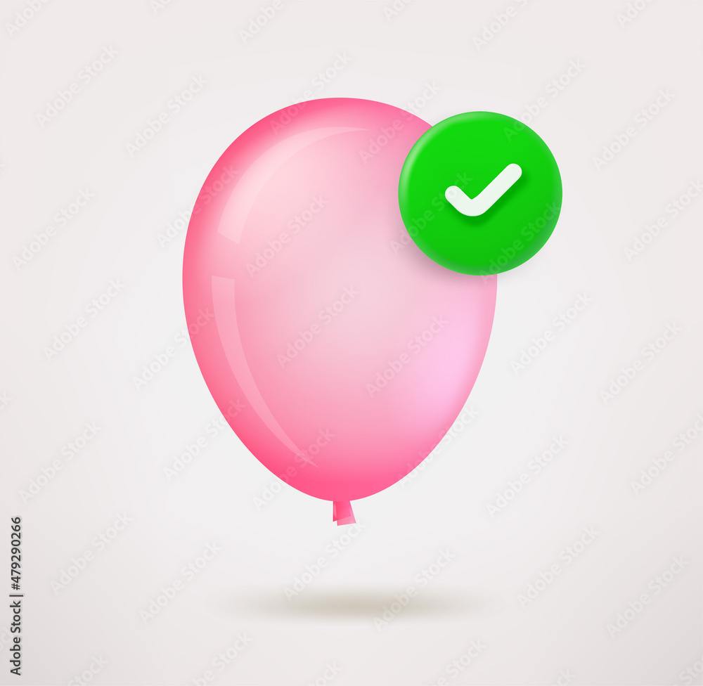 Aufkleber classic air balloon icon with checkmark. 3d vector icon