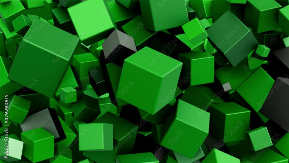 Aufkleber field of dull polished green and grey cubes rotating in a low gravity field