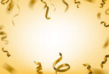 Golden silk ribbons falling down. Holiday banner template