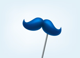 Blue moustache on a stick. 3D vector illustration