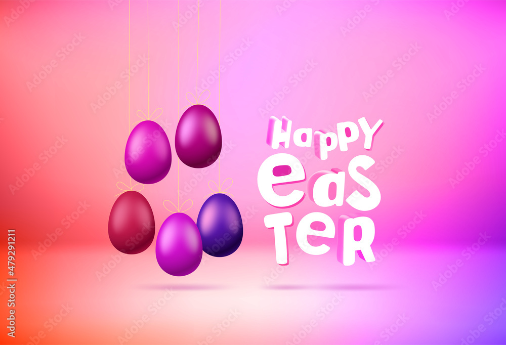 Aufkleber happy easter greeting card with colorful eggs and 3d text