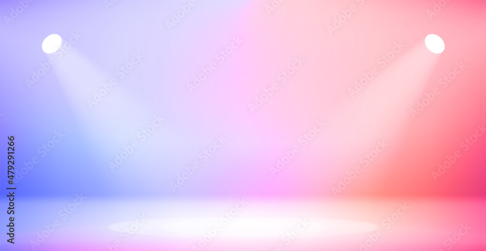 Poster empty studio with projectors. vector 3d illustration