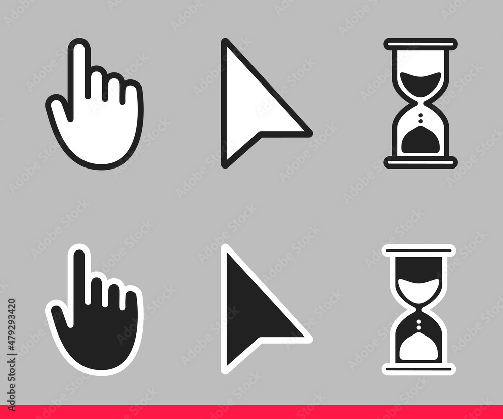 Leinwandbilder pointer hand, arrow and hourglass loading clock mouse cursors icon sign graphic element flat style d