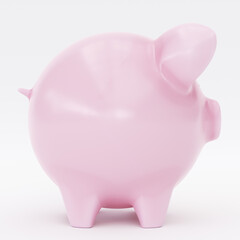 Piggy Bank 3D Render On White Background. Side View. Pink Pig with Black Eyes and Nose and Money Slit On Top. Cute Personal Bank.