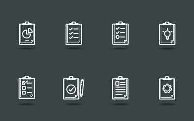 Business document sheet checklist icon. Thin stroke simple graphic report application form. Outline vector.