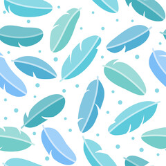 Light blue feathers - seamless textures on white background. Natural eco-friendly filling that provides warmth, softness and comfort. Flat cartoon vector illustration.