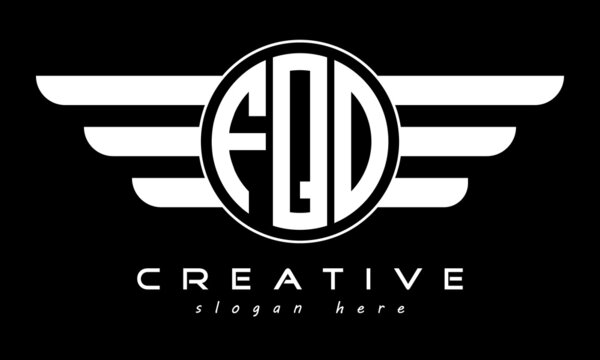 FQO three letter monogram type circle letter logo with wings vector template.