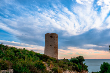 The old Badum tower, in the natural park of the Sierra de Irta in Peniscola, Spanish Mediterranean