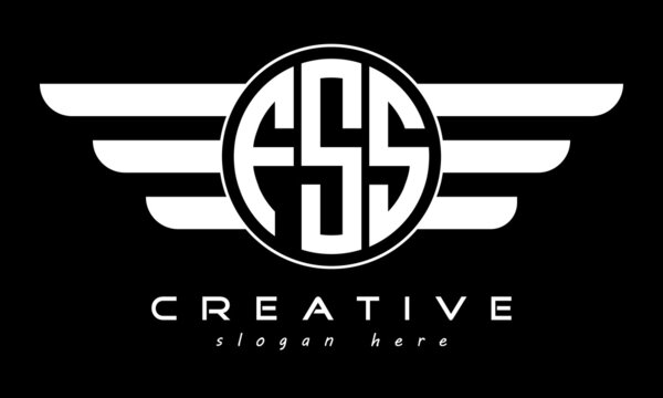 FSS three letter monogram type circle letter logo with wings vector template.