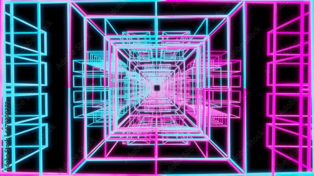 Aufkleber camera flyby through neon rotating abstract lines. looped abstract animated screensaver background. 