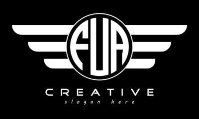 FUA three letter monogram type circle letter logo with wings vector template.
