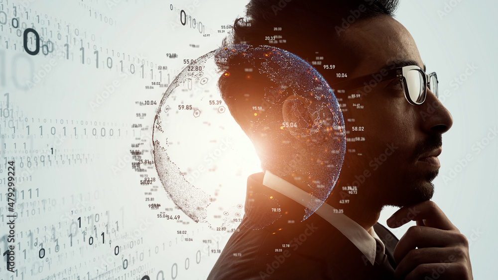Poster AI (Artificial Intelligence) concept. Deep learning. Digital transformation.