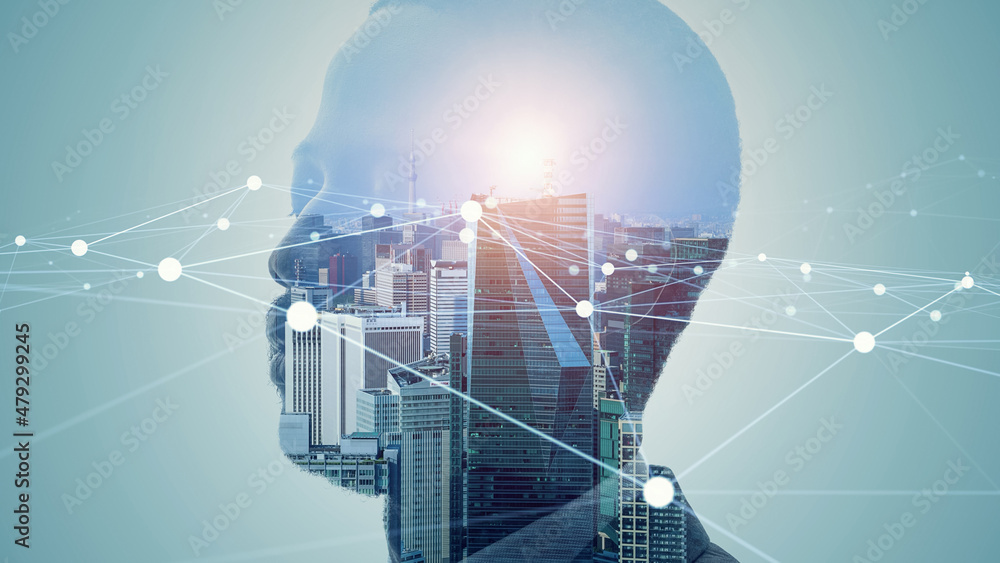 Poster AI (Artificial Intelligence) concept. Deep learning. Digital transformation.