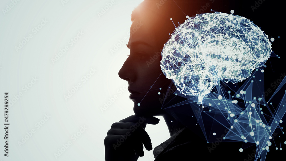 Aufkleber AI (Artificial Intelligence) concept. Deep learning. Digital transformation.
