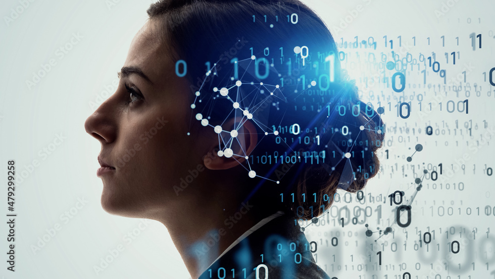 Poster AI (Artificial Intelligence) concept. Deep learning. Digital transformation.