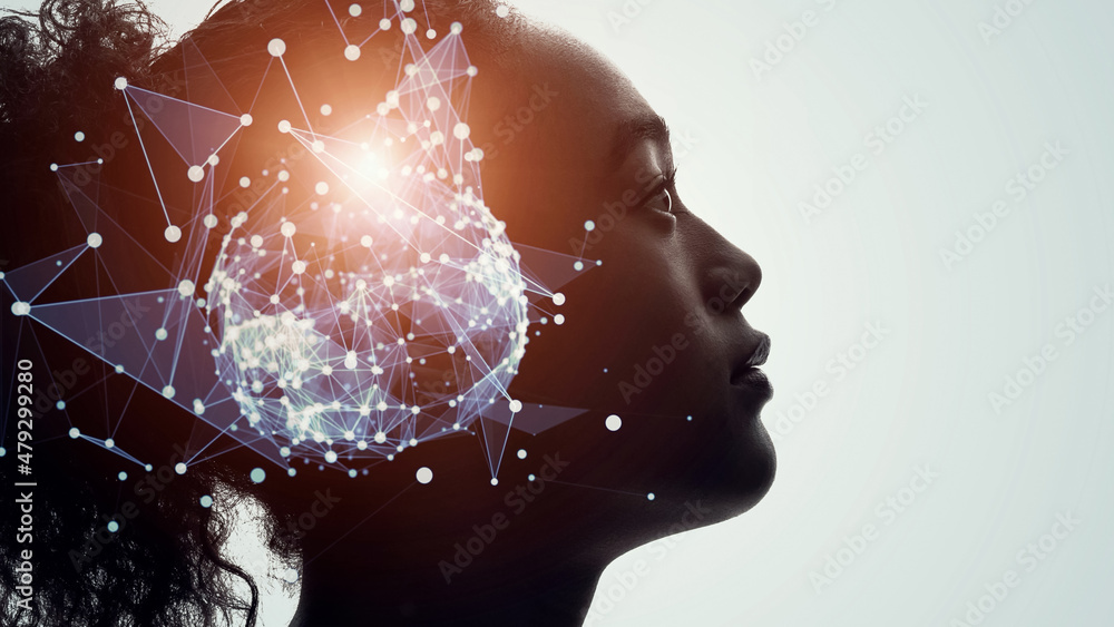 Poster AI (Artificial Intelligence) concept. Deep learning. IoT (Internet of Things). ICT (Information Communication Technology).