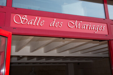 salle de mariage in french language means wedding hall sign text