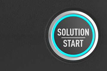 push button with text solution start on dark background. 3D illustration