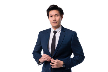 asian business man confident elegant handsome smart asian young man standing in front of a white background in a studio wearing a nice suit business leadership ideas concept