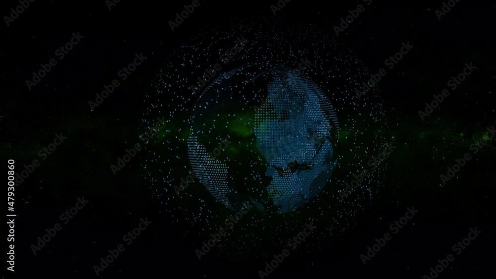 Aufkleber digital earth rotating. earth globe rotating with plexus motion background. futuristic communication