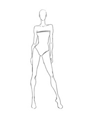 Sketch of the female body. Girl model. Front and back view. Female body template for drawing clothes. You can print and draw directly on the thumbnails. Fashion Illustration.