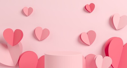 Love background concept, mock up scene with podium geometry shape for Valentine's day event. 3D rendering - obrazy, fototapety, plakaty