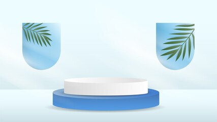 Podium minimal on blue background , 3D stage podium display product , stand to show cosmetic products ,illustration 3d Vector EPS 10