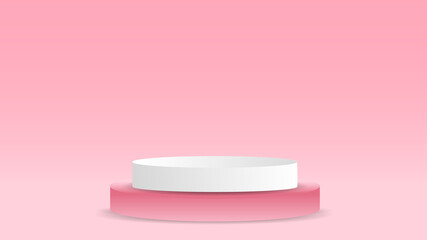 Pink Podium minimal on pink background in valentines day , 3D stage podium display product , stand to show cosmetic products ,illustration 3d Vector EPS 10