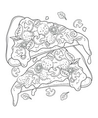 Yummy pizza sliced illustration for coloring book