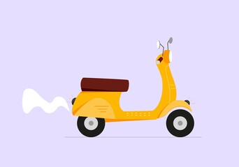 Flat vector illustration of a yellow vintage scooter