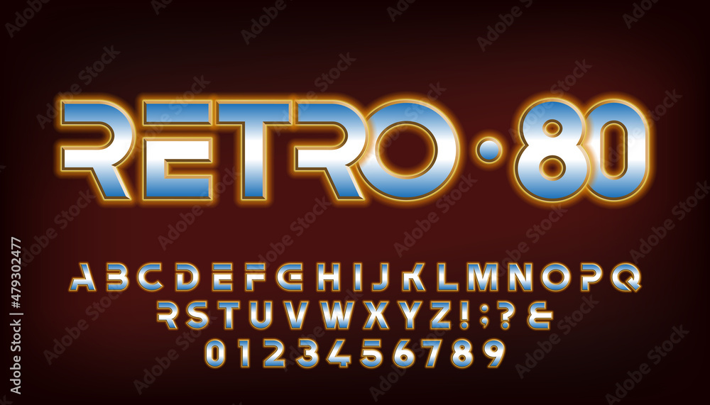 Fototapete retro-80 alphabet font. neon glowing letters and numbers. stock vector typescript for your typograph