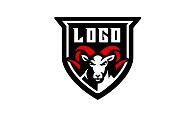 the logo of a ram with red horns in the shield emblem