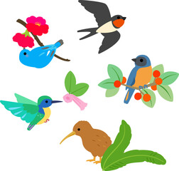 小鳥と草木のイラストセット
