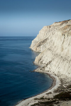 white cliffs on the coastline of cape aspro in Cyprus