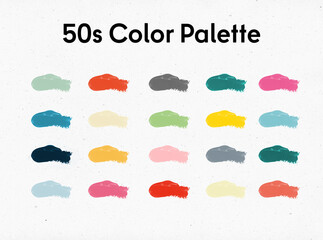 Retro1950s - inspired vintage color palettes, collection of 20 swatches. Authentic trendy color of 50s.