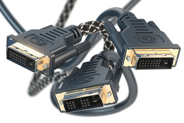 DVI cable video monitor connectors isolated on white.