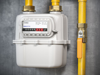 Natural gas meter with tubes on the wall.