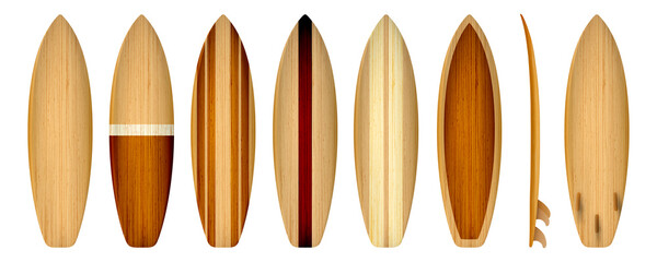 Set of vintage wood Surfboard, vector illustration - obrazy, fototapety, plakaty