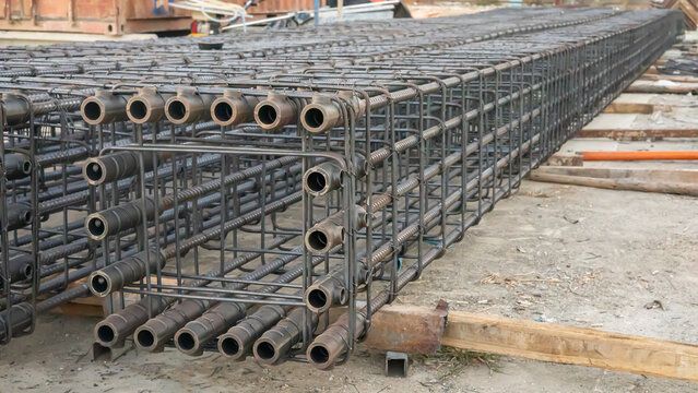 Reinforcement Steel Rod and deformed bar with rebar at construction site.