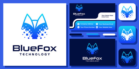 Head Fox Digital Technology Futuristic Animal Wildlife Foxy Logo Design with Business Card Template