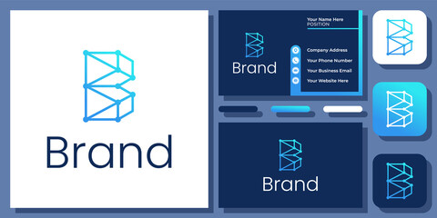 Initial Letter B Blockchain Technology Connection Digital Modern Logo Design with Business Card Template © sore.studios