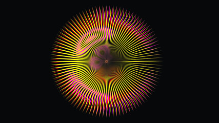 Glitch distorted geometric circle . Modern art design . Noise destroyed glitched poster . Trendy defect error background with speed lines . Glitched artwork   .vector 