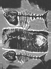 bright blue fish bones pattern and design ın shades of grey