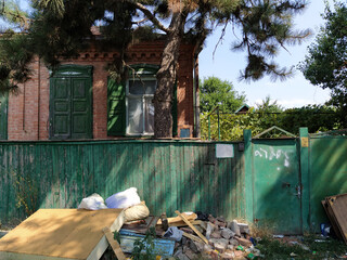 Abandoned house littered with rubbish