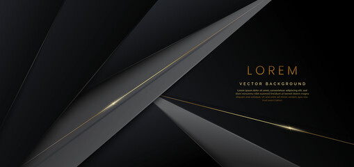 Abstract template black and grey geometric oblique with golden line layer on black background. Luxury style. Frame background.