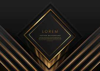 Abstract template black and grey geometric oblique with golden line layer on black background.