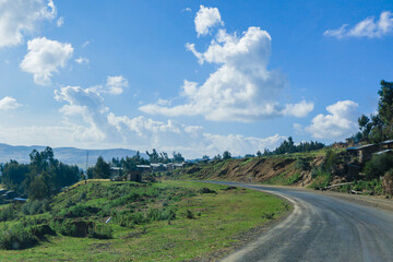 Panoramic View to the Simien  Mountains in the Clouds from the Gondar Road, Northern Ethiopia